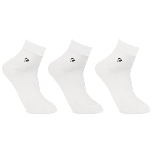 Bonjour Solid Collection Bamboo Ankle Socks for Men - Pack of 3 (White)