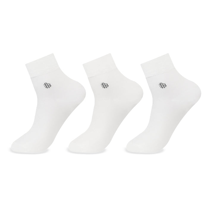 Bonjour Solid Collection Bamboo Ankle Socks for Men - Pack of 3 (White)