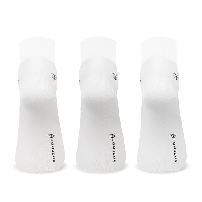 Bonjour Solid Collection Bamboo Ankle Socks for Men - Pack of 3 (White)