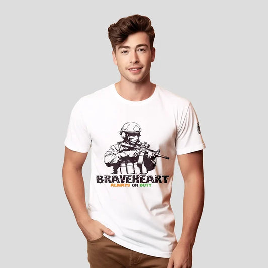 Bontact BRAVEHEART Round-Neck Half Sleeve T-Shirt (White)