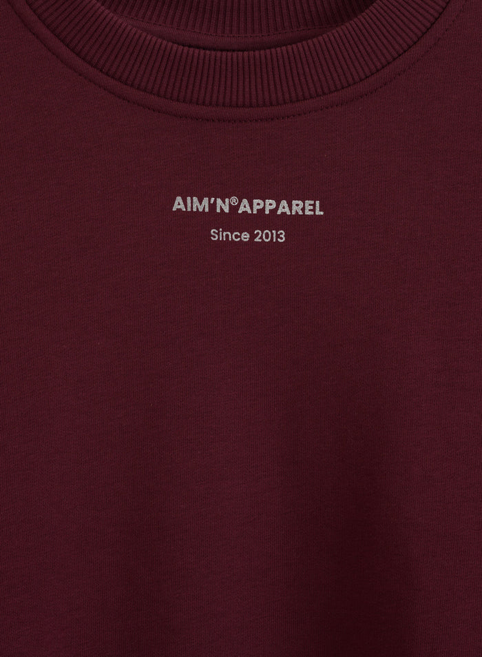 Cherry Apparel Terry Sweatshirt featuring a silver aim'n logo print and a ribbed round neckline.