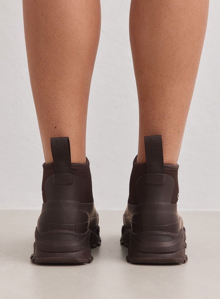 Chocolate Fusion Rain Boots from aim'n with a chunky sneaker outsole and back pull tabs.
