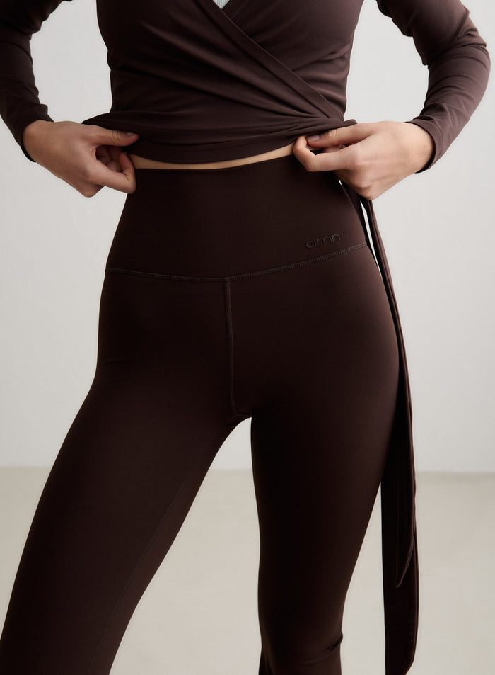 Chocolate brown aim'n Sense Flare Petite Tights featuring a high waist and second skin feel [S-174cm]