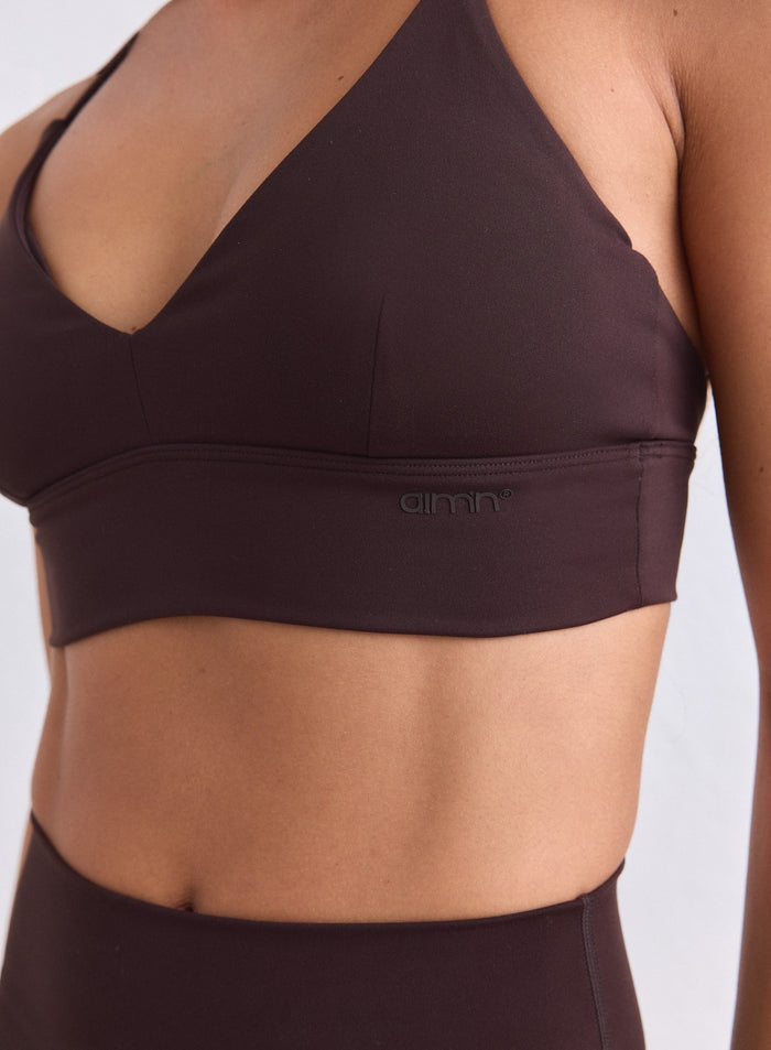 Chocolate brown Sense Strap Bra by aim'n with a buttery-soft second skin feel [XS-165cm]