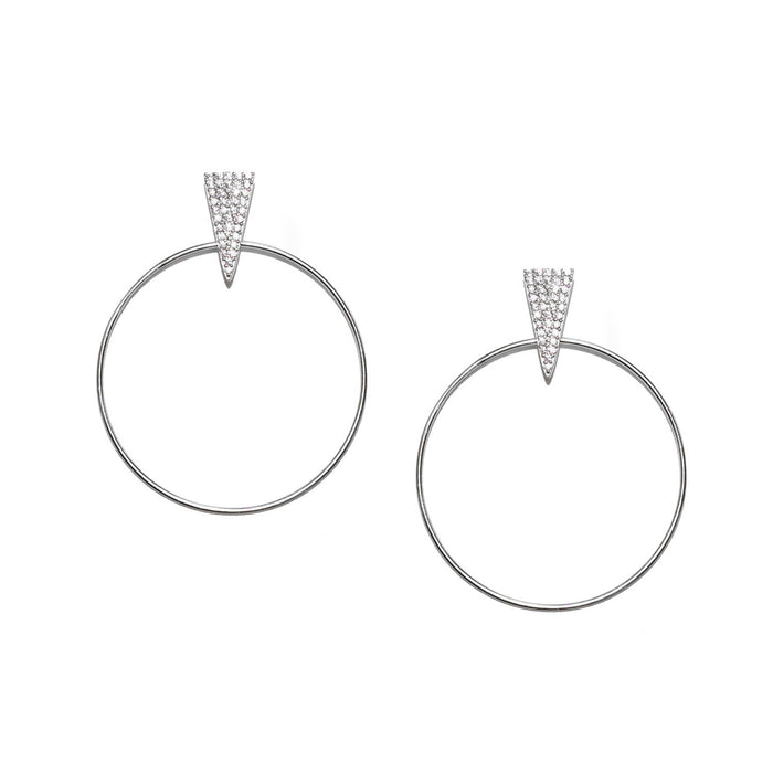 Cz triangle post hoop: Sterling silver