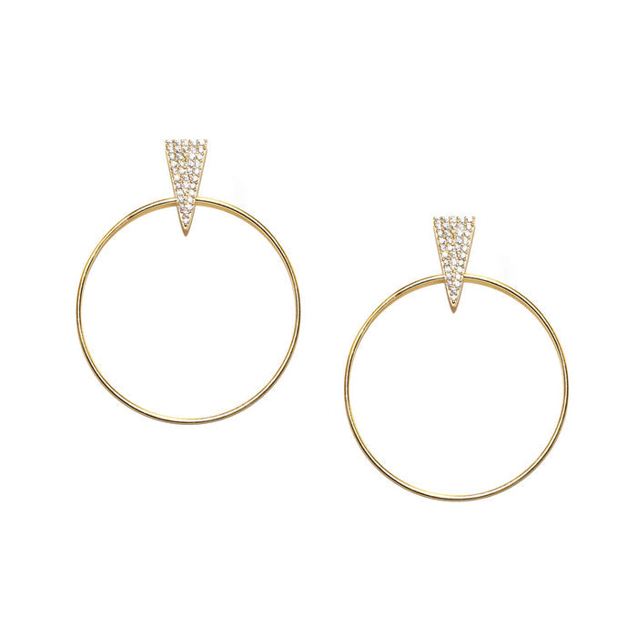 Cz triangle post hoop: Sterling silver