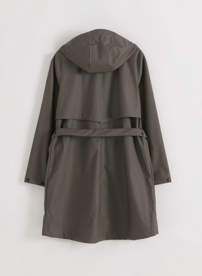 Dark Ivy Rain Jacket shown from the back in a flatlay view