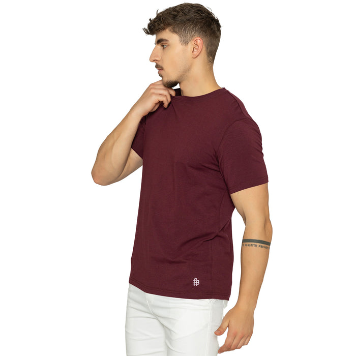 Deep Plum Round Neck Half Sleeves T-Shirt for Men