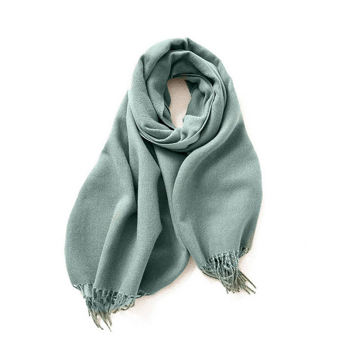 Fashion Scarf - Soft Faux Cashmere with Tassels_CWASC0174: DARKGREEN / (OS) 1