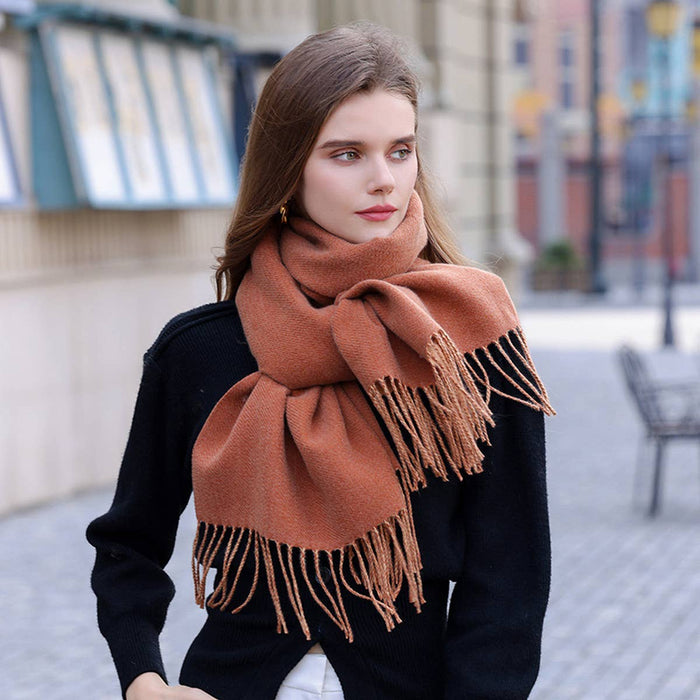 Fashion Scarf - Soft Faux Cashmere with Tassels_CWASC0174: DARKGREEN / (OS) 1