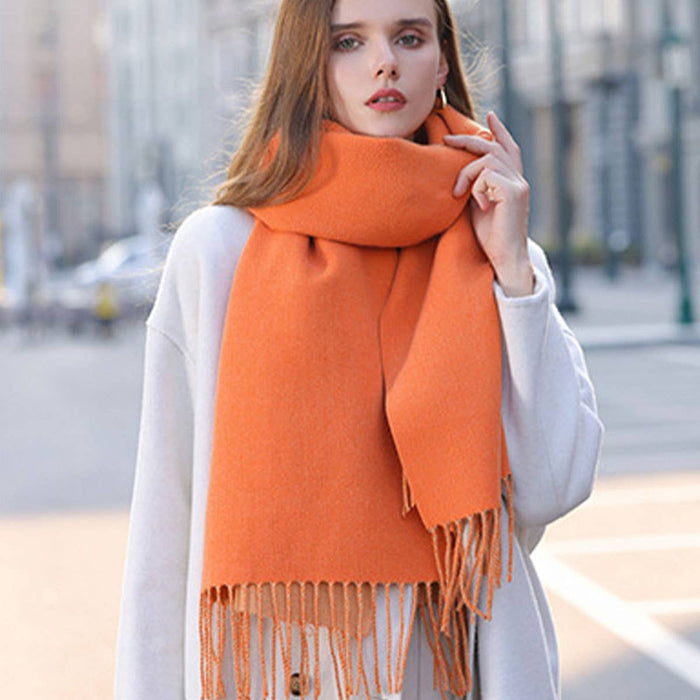 Fashion Scarf - Soft Faux Cashmere with Tassels_CWASC0174: DARKGREEN / (OS) 1