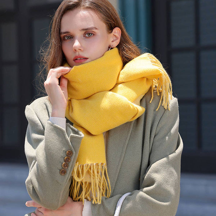 Fashion Scarf - Soft Faux Cashmere with Tassels_CWASC0174: DARKGREEN / (OS) 1