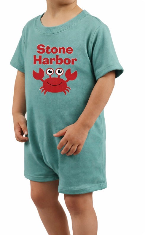 Infant Stone Harbor Short sleeve Romper: Steel Blue
