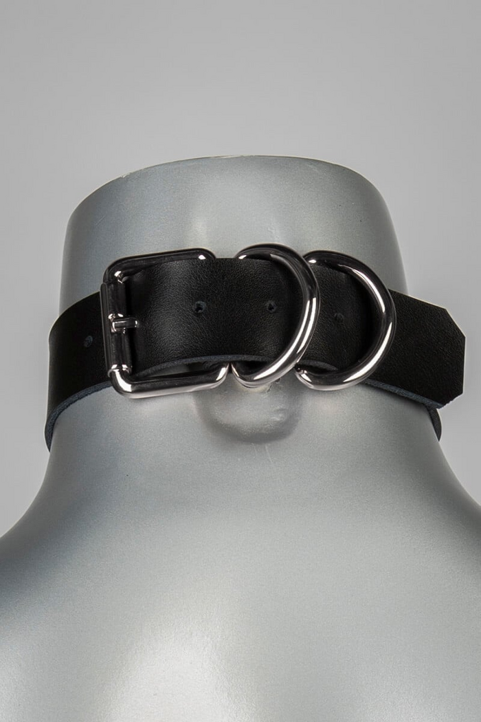 Leather O-Ring Collar Silver