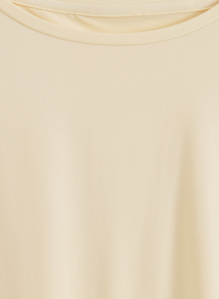 Lemon White Soft Basic Roll Sleeve Top