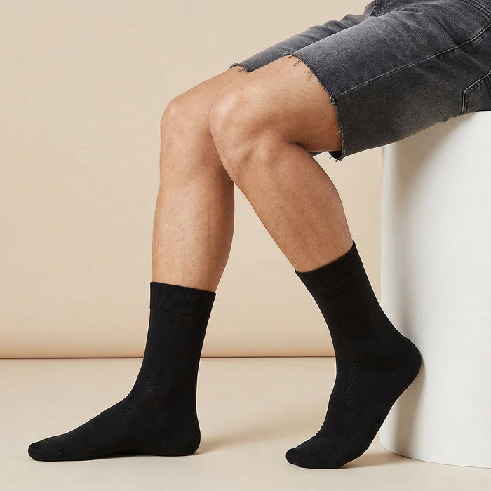 Men Black Cotton Plain Full-Length Socks - Pack of 4