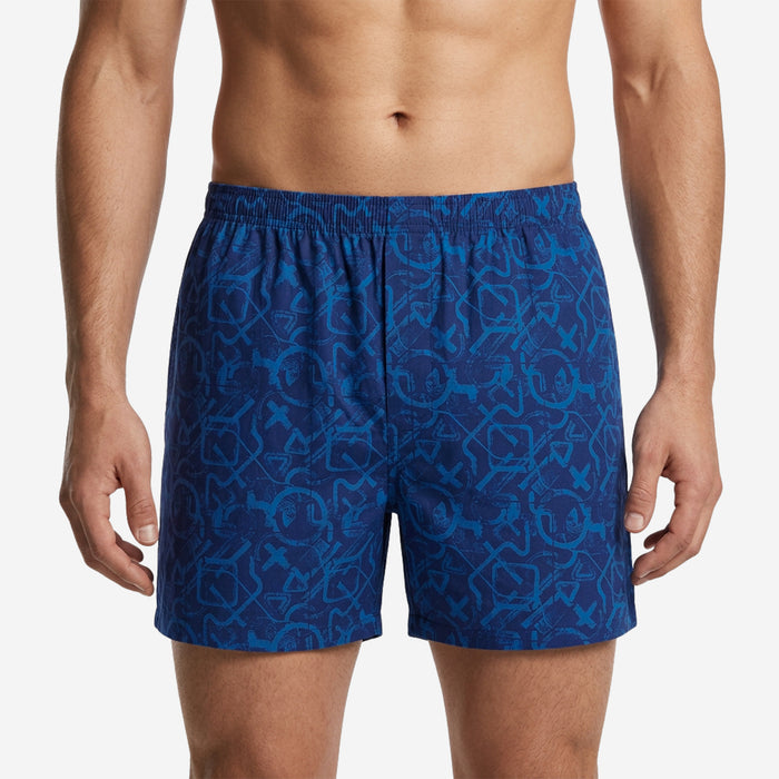 Men’s 100% Cotton Printed Mid-Rise Boxer Shorts (Indigo)