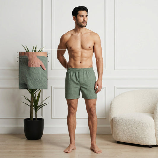 Men’s 100% Cotton Printed Mid-Rise Boxer Shorts (Sage Green)