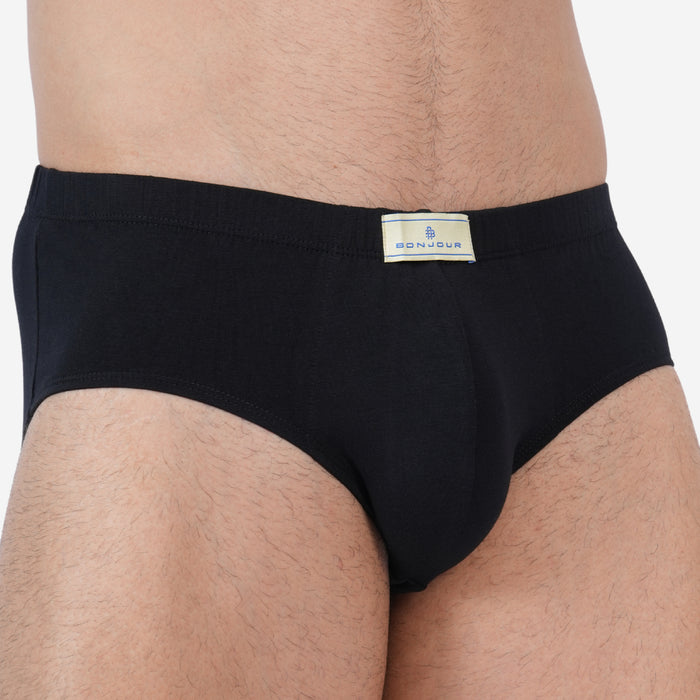 Men's Cotton Comfort Briefs - Soft Breathable Everyday Innerwear (Black)