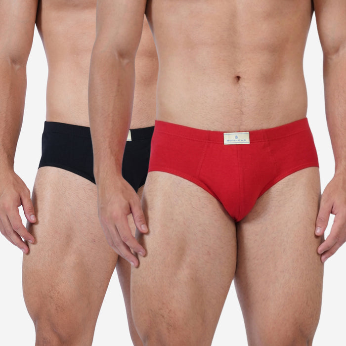 Men's Cotton Comfort Briefs | Soft & Breathable Everyday Innerwear | Black & Red | Pack of 2