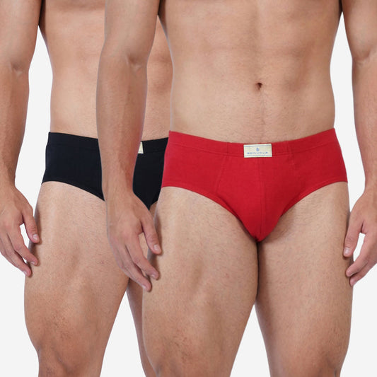 Men's Cotton Comfort Briefs | Soft & Breathable Everyday Innerwear | Black & Red | Pack of 2