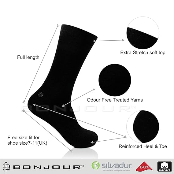 Men's Cotton Odour Free Black Plain Full Length Socks- Pack of 3