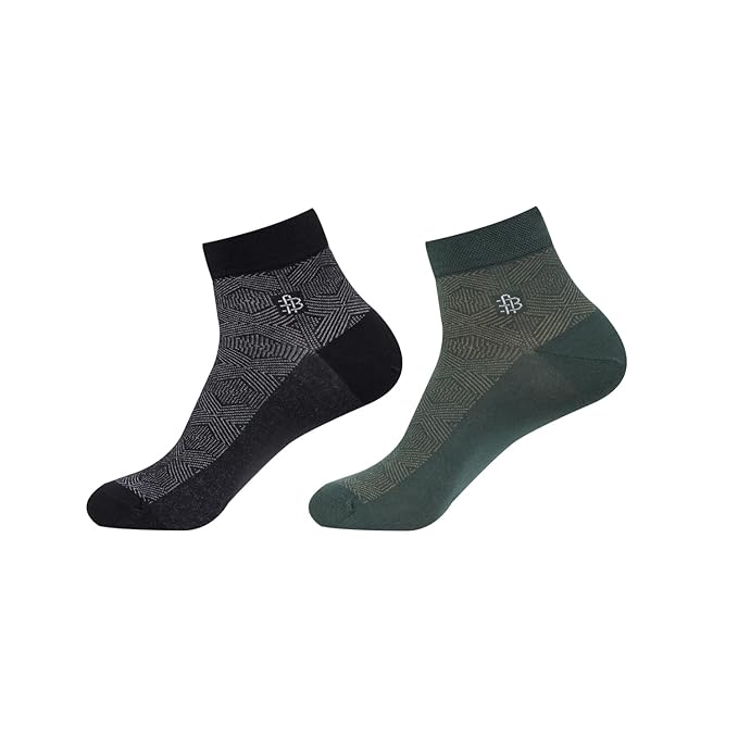 Men’s Geometric Pattern Ankle Socks (Black & B.Green)