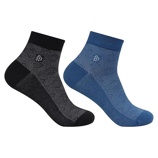 Men’s Geometric Pattern Ankle Socks (Black/Airforce)
