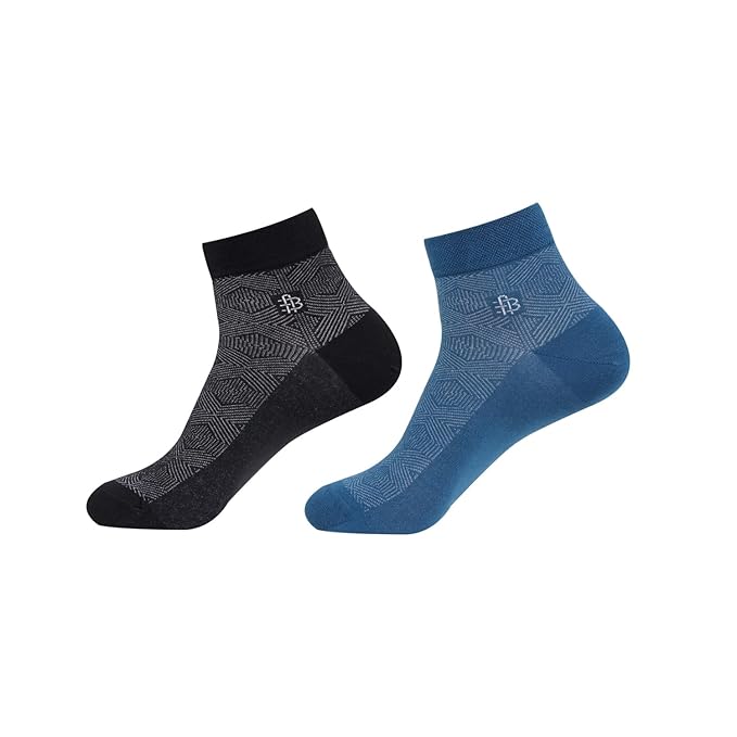 Men’s Geometric Pattern Ankle Socks (Black/Airforce)