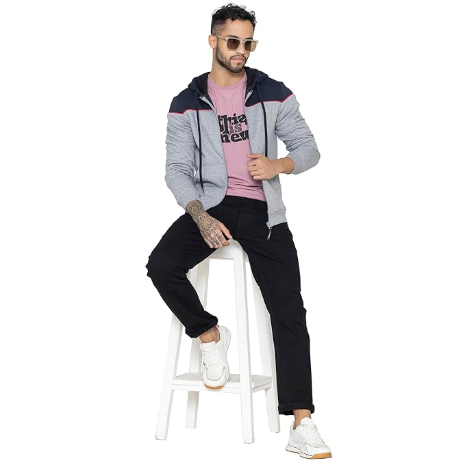 Men's Hooded Zip-Up Sweatshirt | Regular Fit Hoodie (Grey)