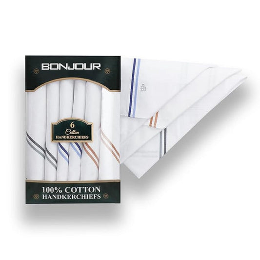 Men's Premium 100% Pure Cotton Handkerchief (Pack of 6)