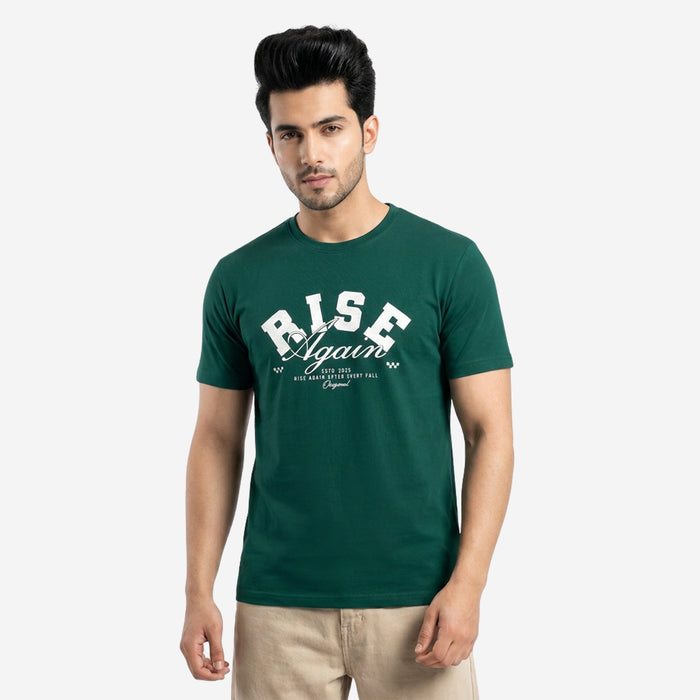 Men's Printed Round Neck Short Sleeve T-Shirt (Green)
