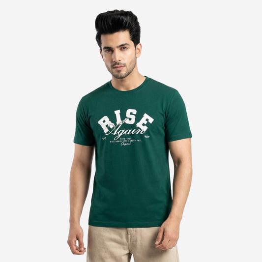 Men's Printed Round Neck Short Sleeve T-Shirt (Green)