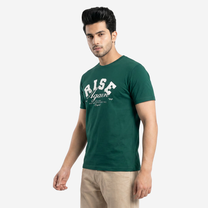 Men's Printed Round Neck Short Sleeve T-Shirt (Green)