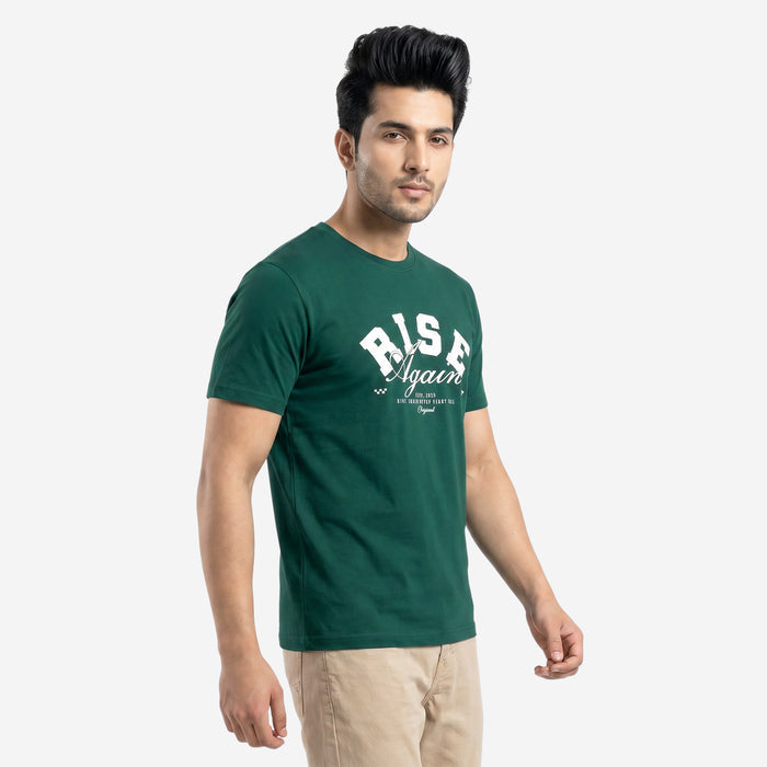Men's Printed Round Neck Short Sleeve T-Shirt (Green)