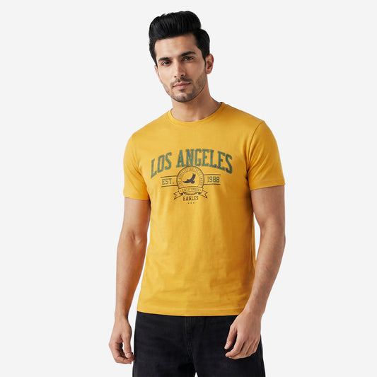 Men's Printed Round Neck Short Sleeve T-Shirt (Mustard)