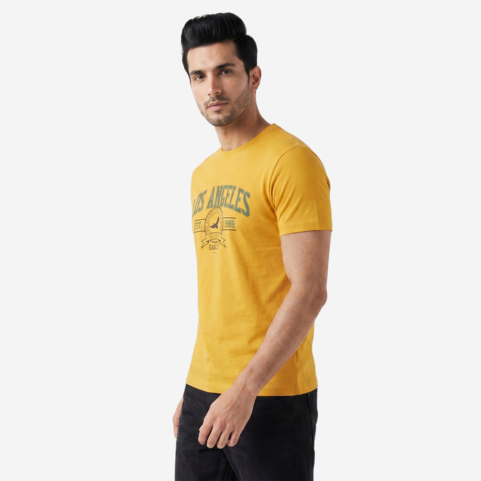 Men's Printed Round Neck Short Sleeve T-Shirt (Mustard)
