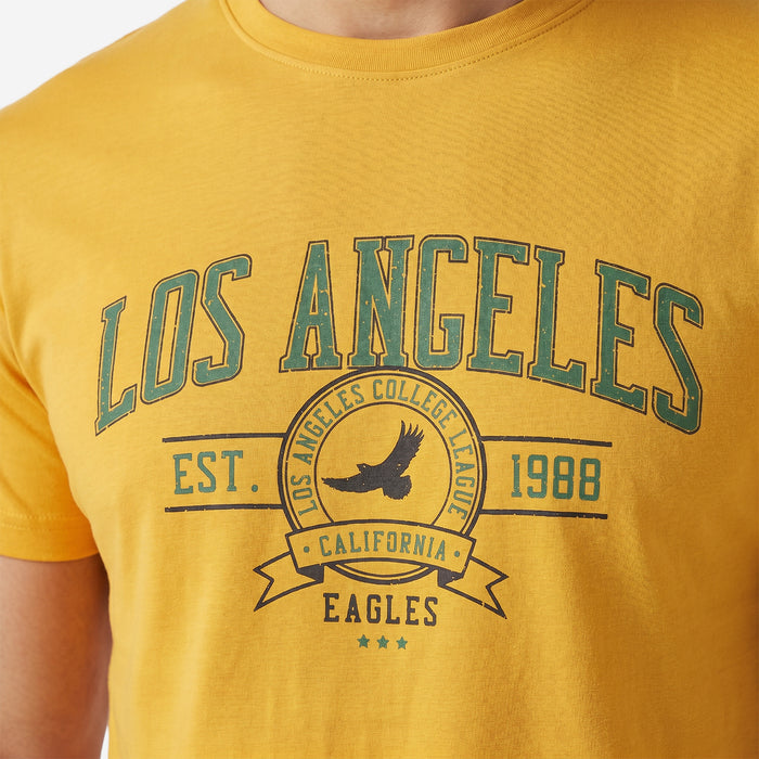 Men's Printed Round Neck Short Sleeve T-Shirt (Mustard)