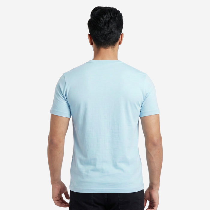 Men's Printed Round Neck Short Sleeve T-Shirt (Sky Blue)
