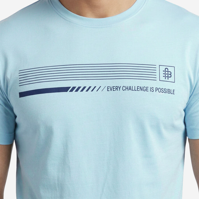 Men's Printed Round Neck Short Sleeve T-Shirt (Sky Blue)