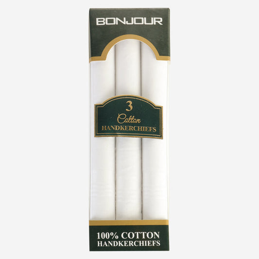 Men's Self White 100% Cotton Handkerchiefs  (Pack of 3)
