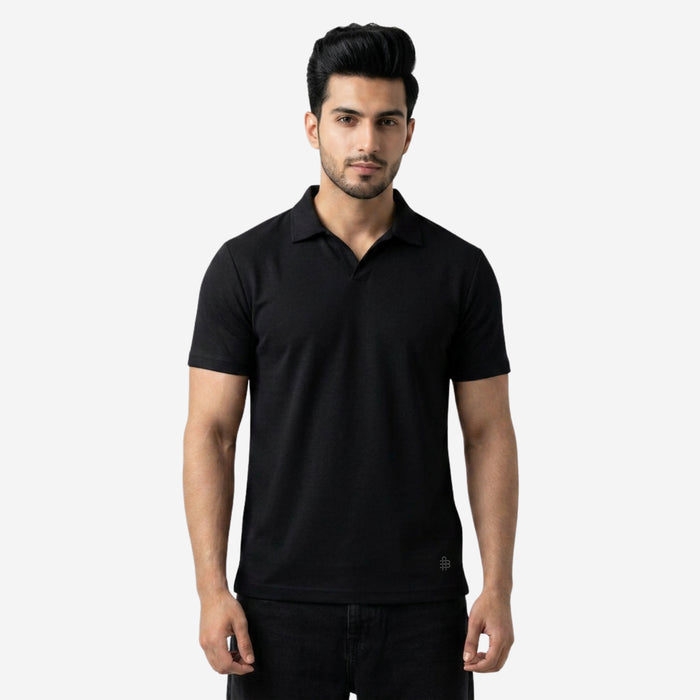 Men's Solid Polo Half-Sleeve T-Shirt (Black)