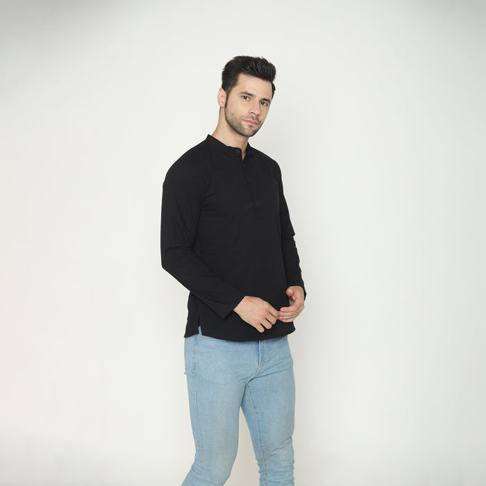 Men's Solid Short Kurta - Black