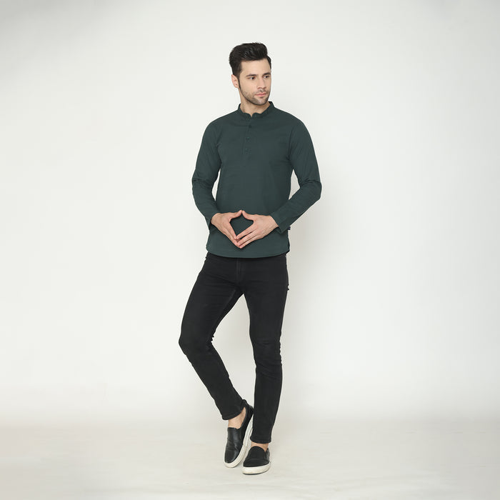 Men's Solid Short Kurta - Olive