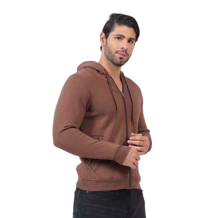 Men’s Solid Zipper Hooded Jacket (Brown)