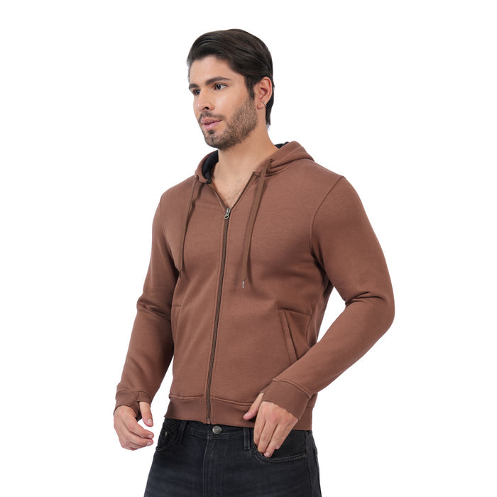 Men’s Solid Zipper Hooded Jacket (Brown)