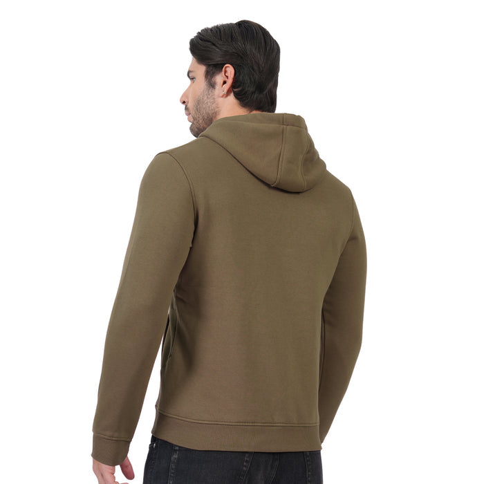 Men’s Solid Zipper Hooded Jacket (Olive)