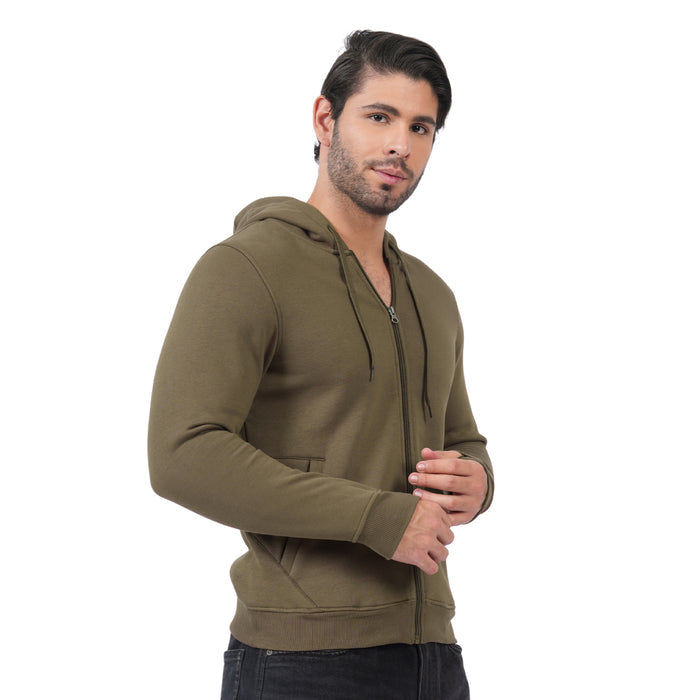 Men’s Solid Zipper Hooded Jacket (Olive)