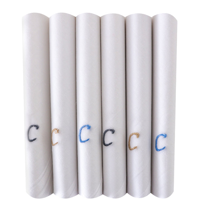 Men's White Cotton Handkerchief With Alphabet C Initial (Pack of 6)