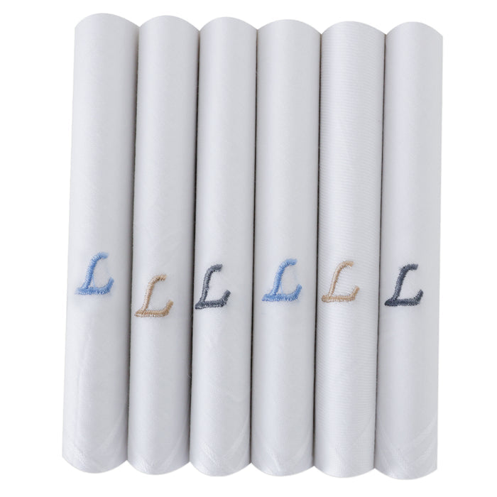 Men's White Cotton Handkerchief With Alphabet L Initial (Pack of 6)